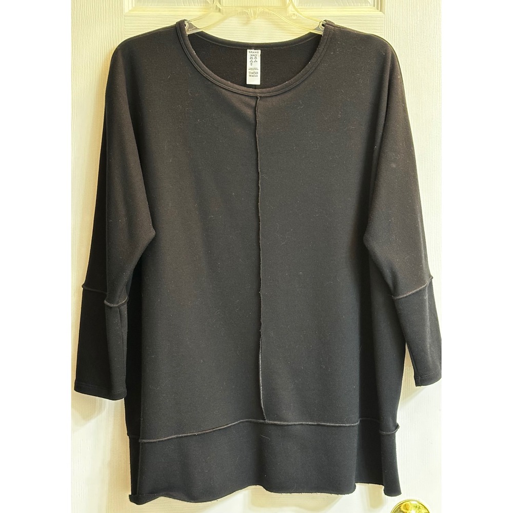 Spanx AirEssential Crew Neck Tunic Sweatshirt Black Medium Oversized Seam Detail